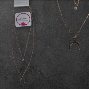 NWT Nadine West Double Strand Gold Crescent And Crystal Bead Necklace ~18"